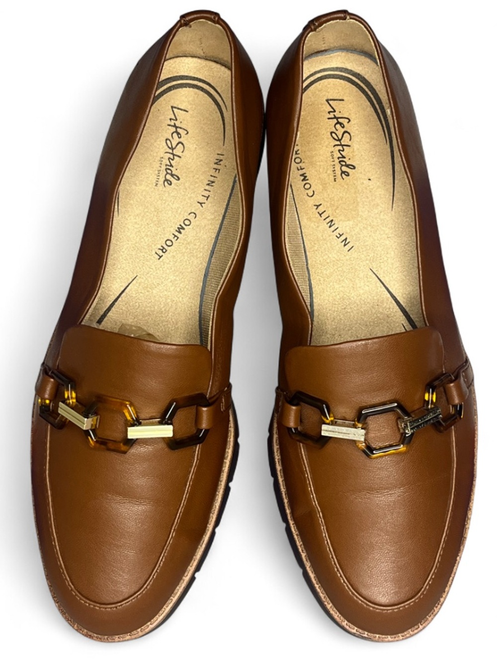 LifeStride Womens Optimist Brown Faux Leather Padded Insole Loafers Shoes 9.5 M